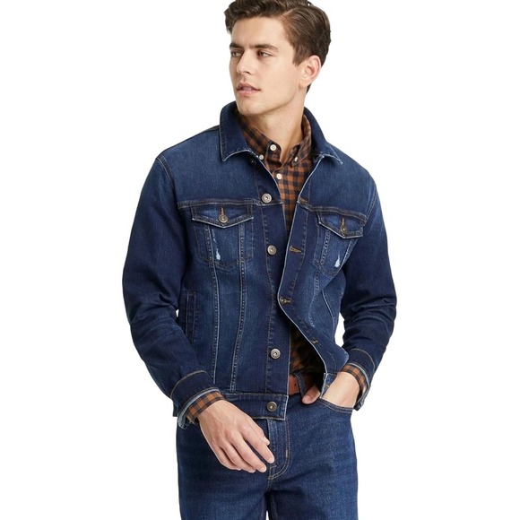 GOODFELLOW & CO Men's Monticello Wash Denim Trucker Jacket, Large - Picture 1 of 10